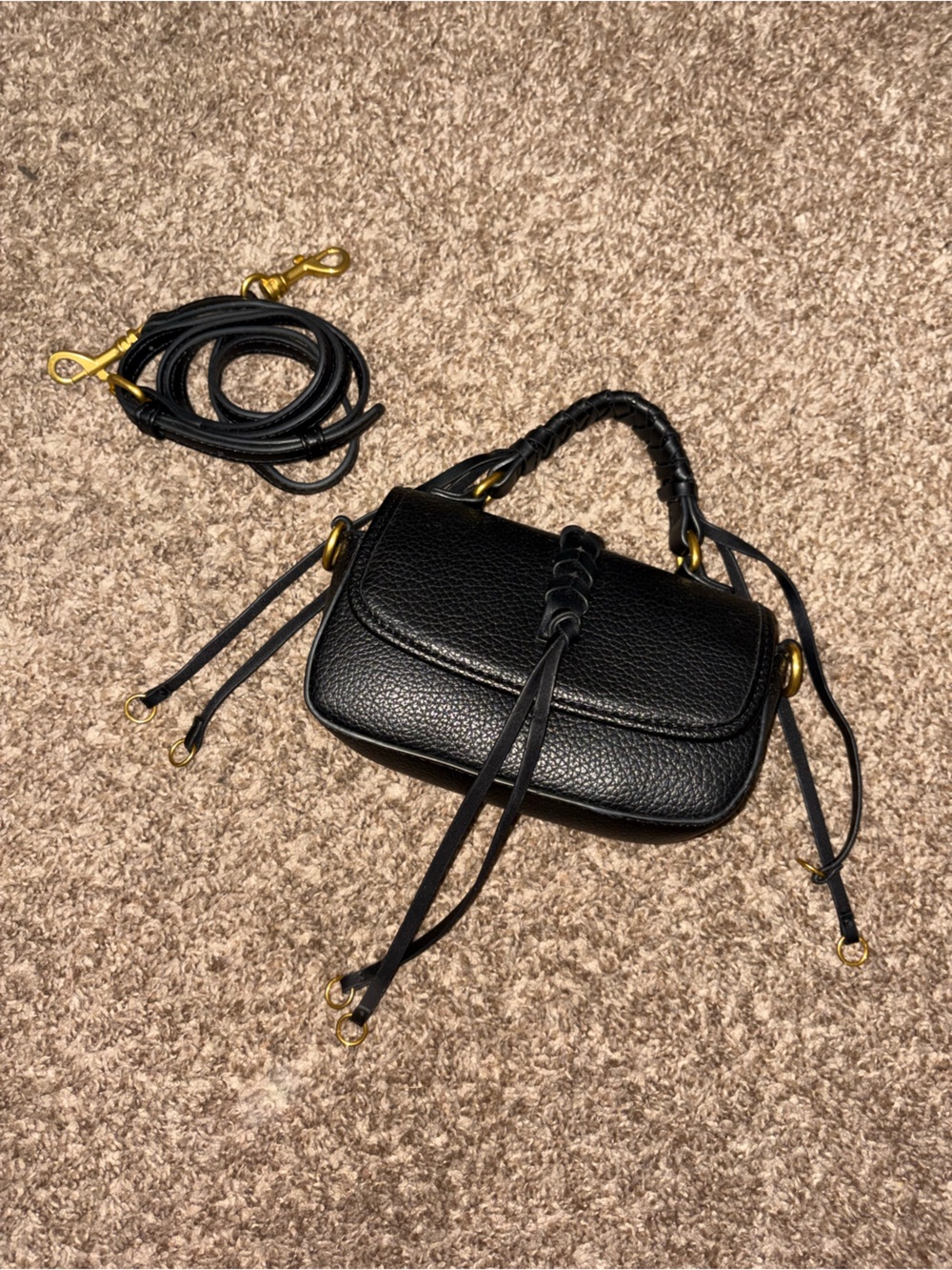 Steve Madden Black Pebbled Leather Crossbody with Gold Hardware